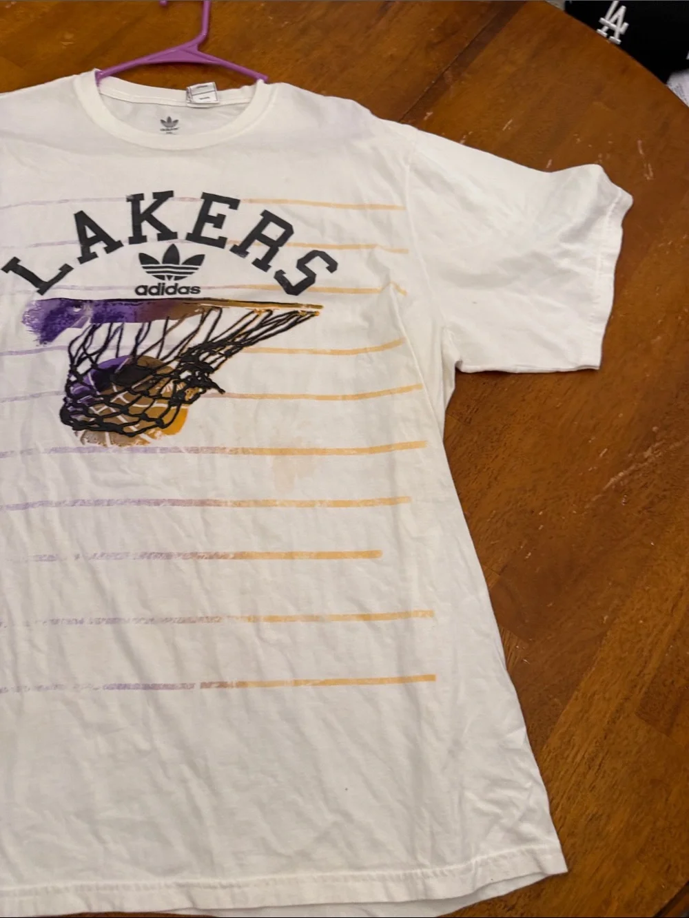 adidas White Lakers Graphic T-Shirt with Purple & Gold Accents xxl